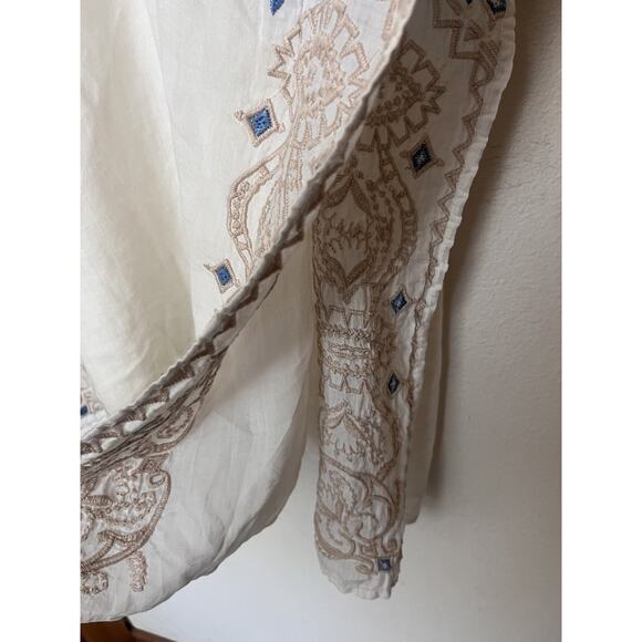 Johnny Was 3J Workshop White Blue Beige Embroidered Kaftan Dress Size Medium - Picture 8 of 10